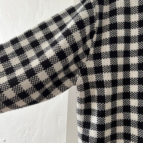Vintage black white check plaid houndstooth cardigan lady jacket round neck - Picture 9 of 15